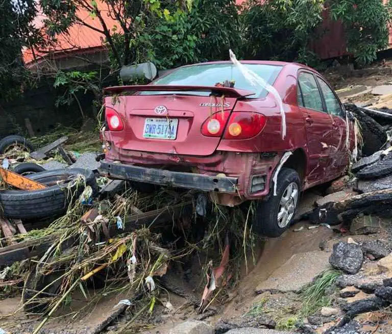 Damaged car by flood