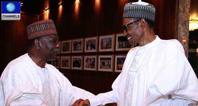 A file photo of President Muhammadu Buhari and former Head of State Yakubu Gowon.