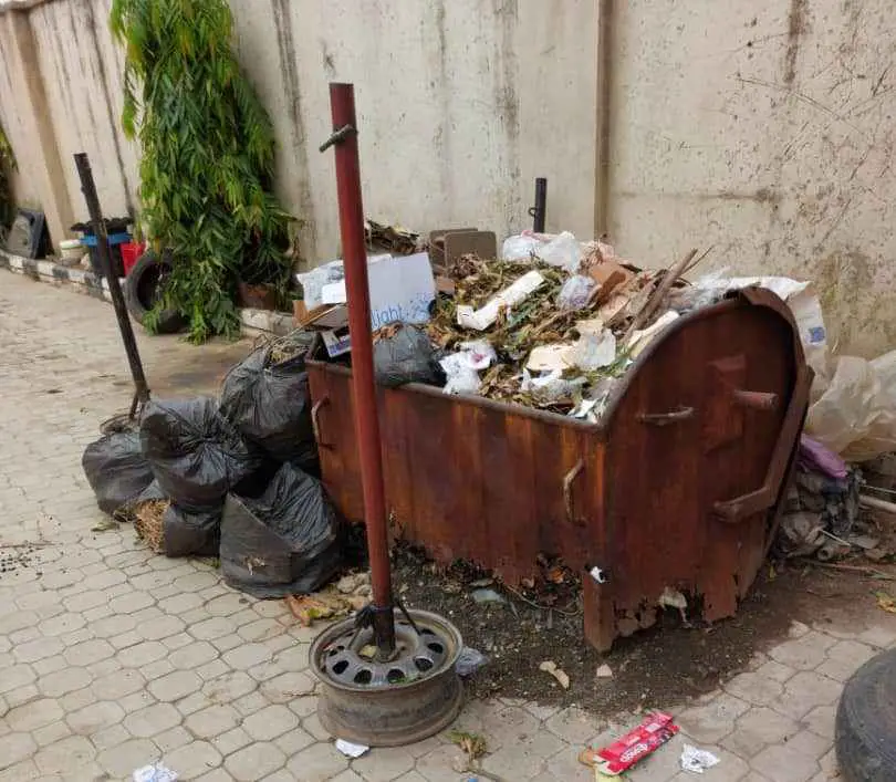 A refuse container running over on the compound of the FCT High Court, Zuba.